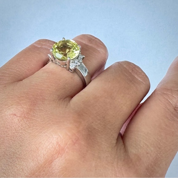 Natural Round 10mm Yellow Lemon Quartz & CZ RING Sterling Silver 925 size 7 NEW - Picture 12 of 12